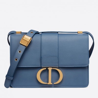 Dior 30 Montaigne Bag In Denim Blue Grained Calfskin