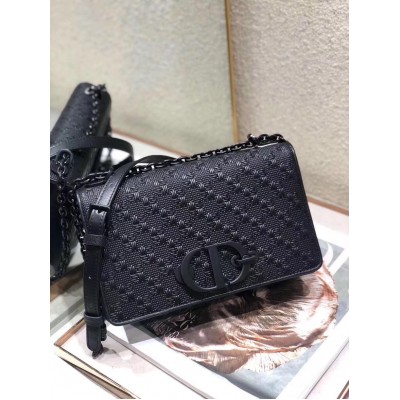 Dior 30 Montaigne Chain Bag In Black Braided Lambskin