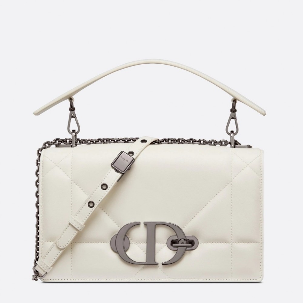 Dior 30 Montaigne Chain Bag With Handle In White Lambskin