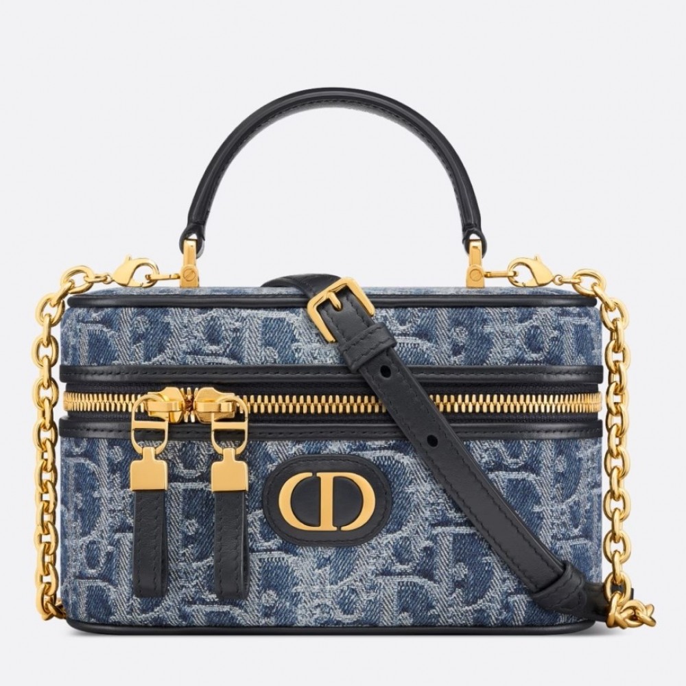 Dior 30 Montaigne Mini Vanity Case in Blue Denim Oblique Jacquard