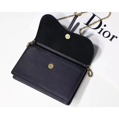 Dior Black Calskin Saddle Chain Clutch