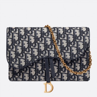 Dior Blue Oblique Saddle Chain Clutch