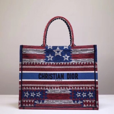 Dior Book Tote Bag In American Flag Embroidered Canvas