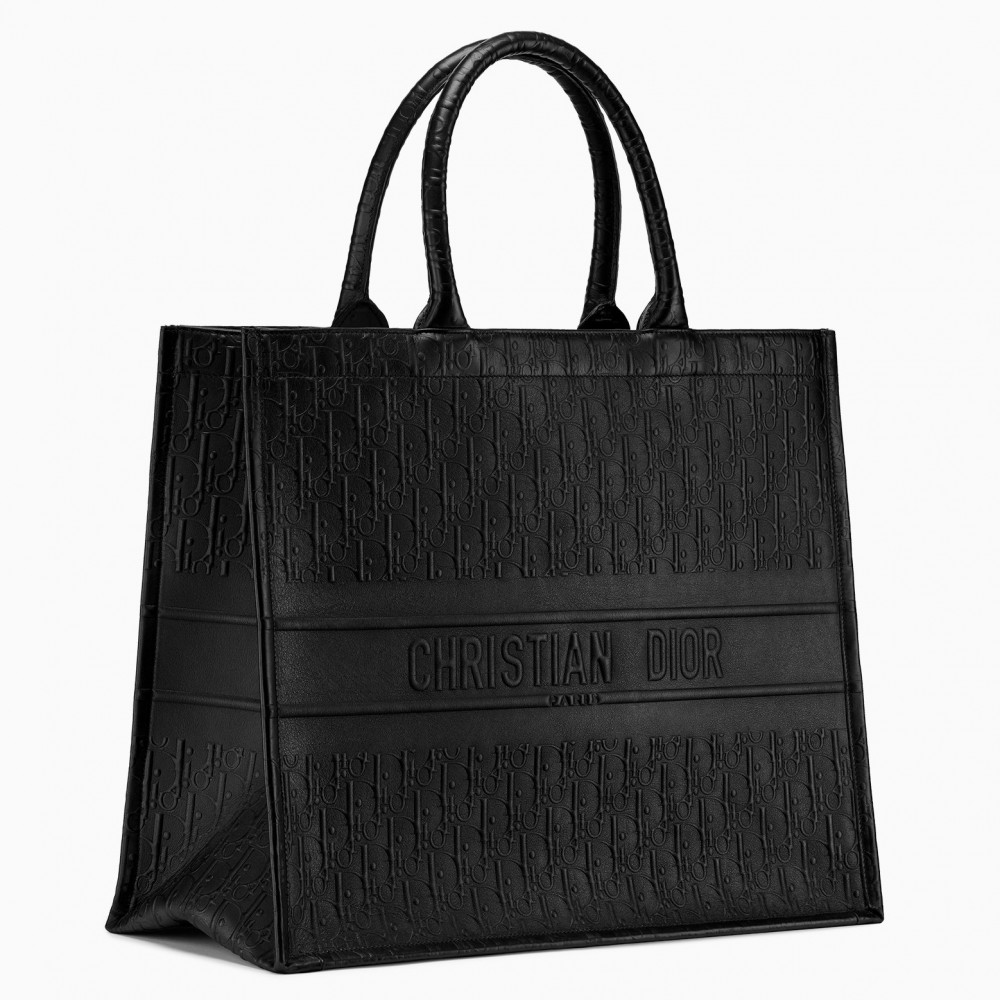 Dior Book Tote Bag In Black Oblique Embossed Calfskin