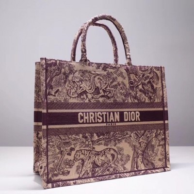 Dior Book Tote Bag In Burgundy Toile De Jouy Canvas