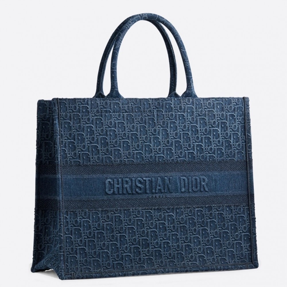 Dior Book Tote Bag In Denim Blue Oblique Canvas