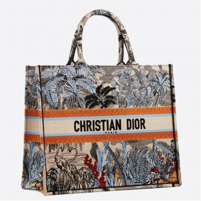 Dior Book Tote Bag In Denim Blue Toile De Jouy Tropicalia