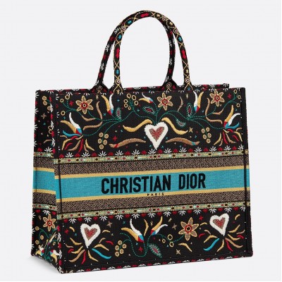 Dior Book Tote Bag In Flowers And Hearts Canvas