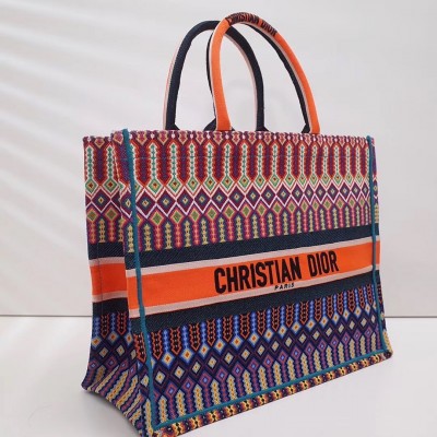 Dior Book Tote Bag In Multicolour Embroidered Canvas