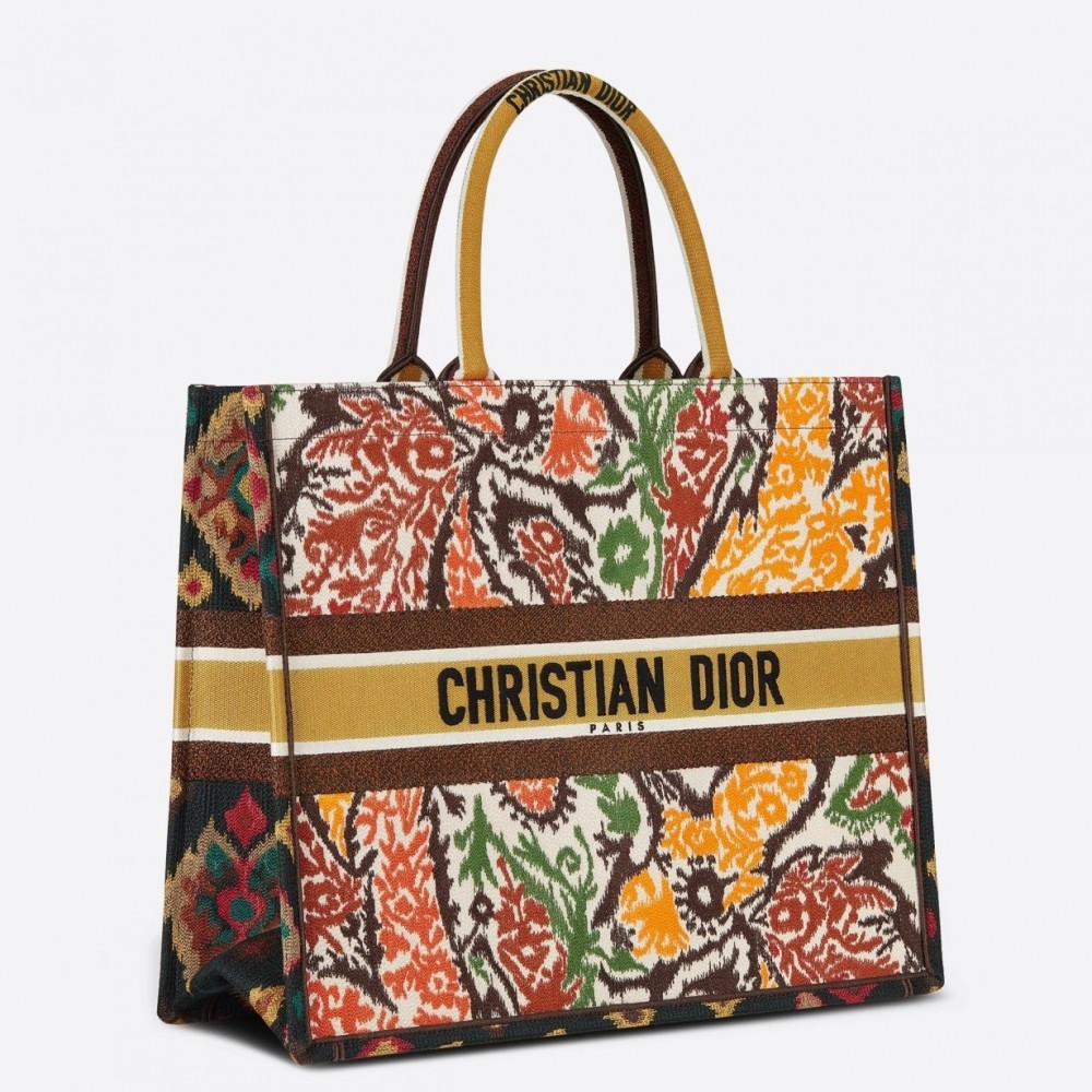 Dior Book Tote Bag In Yellow Multicolor Dior Paisley Embroidery