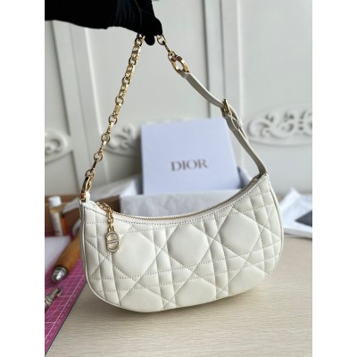 Dior CD Lounge Bag in White Macrocannage Lambskin