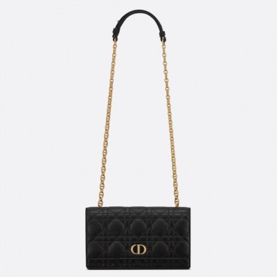 Dior Caro Belt Pouch with Chain In Black Calfskin