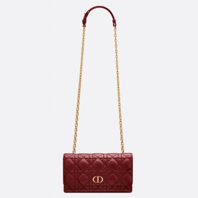 Dior Caro Belt Pouch with Chain In Bordeaux Calfskin