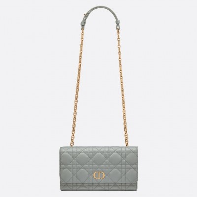 Dior Caro Belt Pouch with Chain In Grey Calfskin