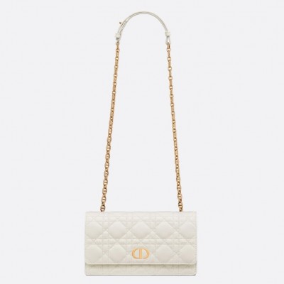 Dior Caro Belt Pouch with Chain In White Calfskin