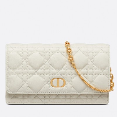 Dior Caro Chain Pouch In White Cannage Calfskin