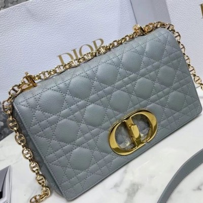 Dior Caro Medium Bag In Grey Cannage Calfskin