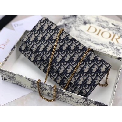 Dior Clutch Bag On Chain In Blue Oblique Canvas