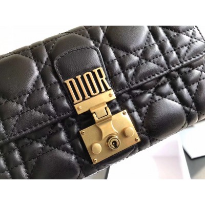 Dior DiorAddict Continental Wallet In Black Lambskin