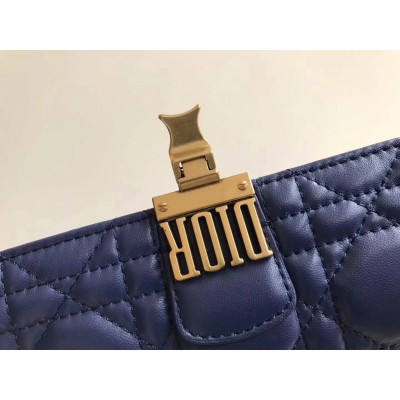 Dior DiorAddict Continental Wallet In Navy Blue Lambskin