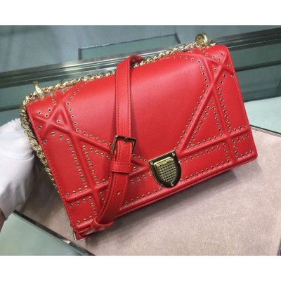 Dior Diorama Bag In Red Eyelets Lambskin