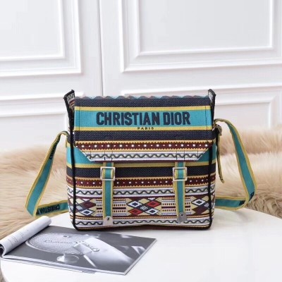 Dior Diorcamp Messenger Bag In Turquoise Embroidered Canvas