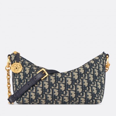 Dior Diorstar Hobo Bag with Chain in Blue Oblique Jacquard