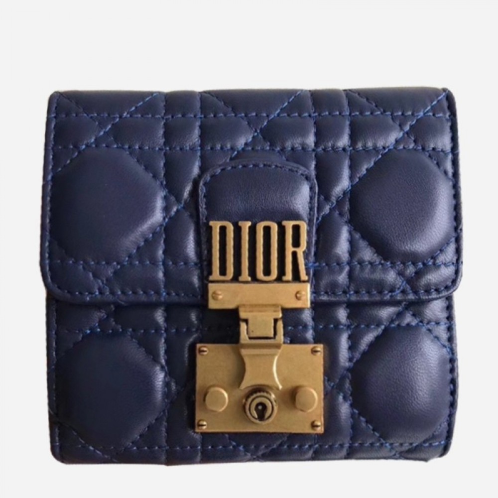 Dior French DiorAddict Wallet In Navy Blue Lambskin