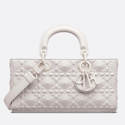 Dior Lady D-Joy Bag In White Calfskin with Diamond Motif