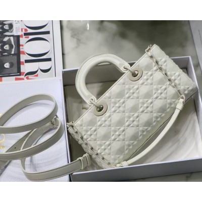 Dior Lady D-Joy Bag In White Calfskin with Diamond Motif