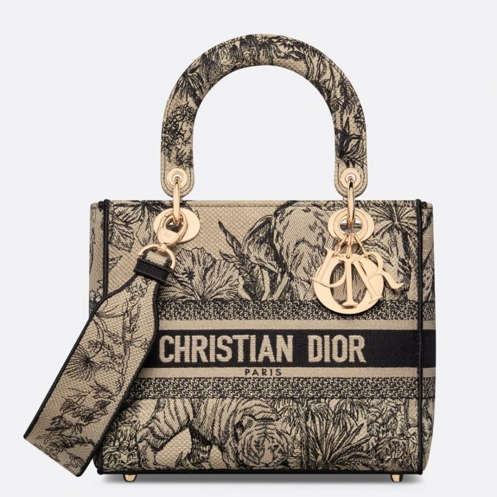 Dior Lady D-Lite Medium Bag In Beige Toile de Jouy Voyage Embroidery