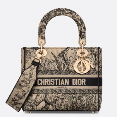 Dior Lady D-Lite Medium Bag In Beige Toile de Jouy Voyage Embroidery