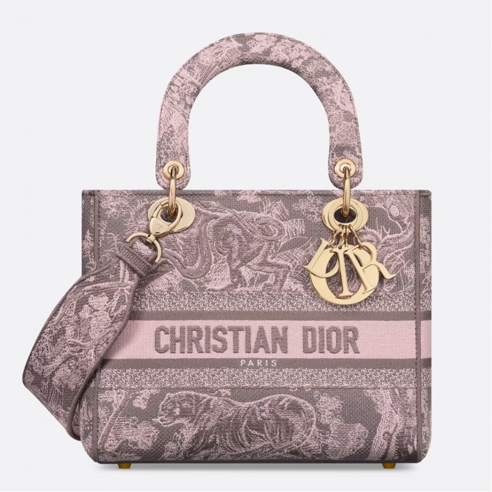 Dior Lady D-Lite Medium Bag in Grey and Pink Toile de Jouy Reverse Embroidery