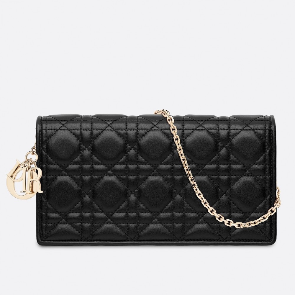 Dior Lady Dior Clutch With Chain In Black Lambskin