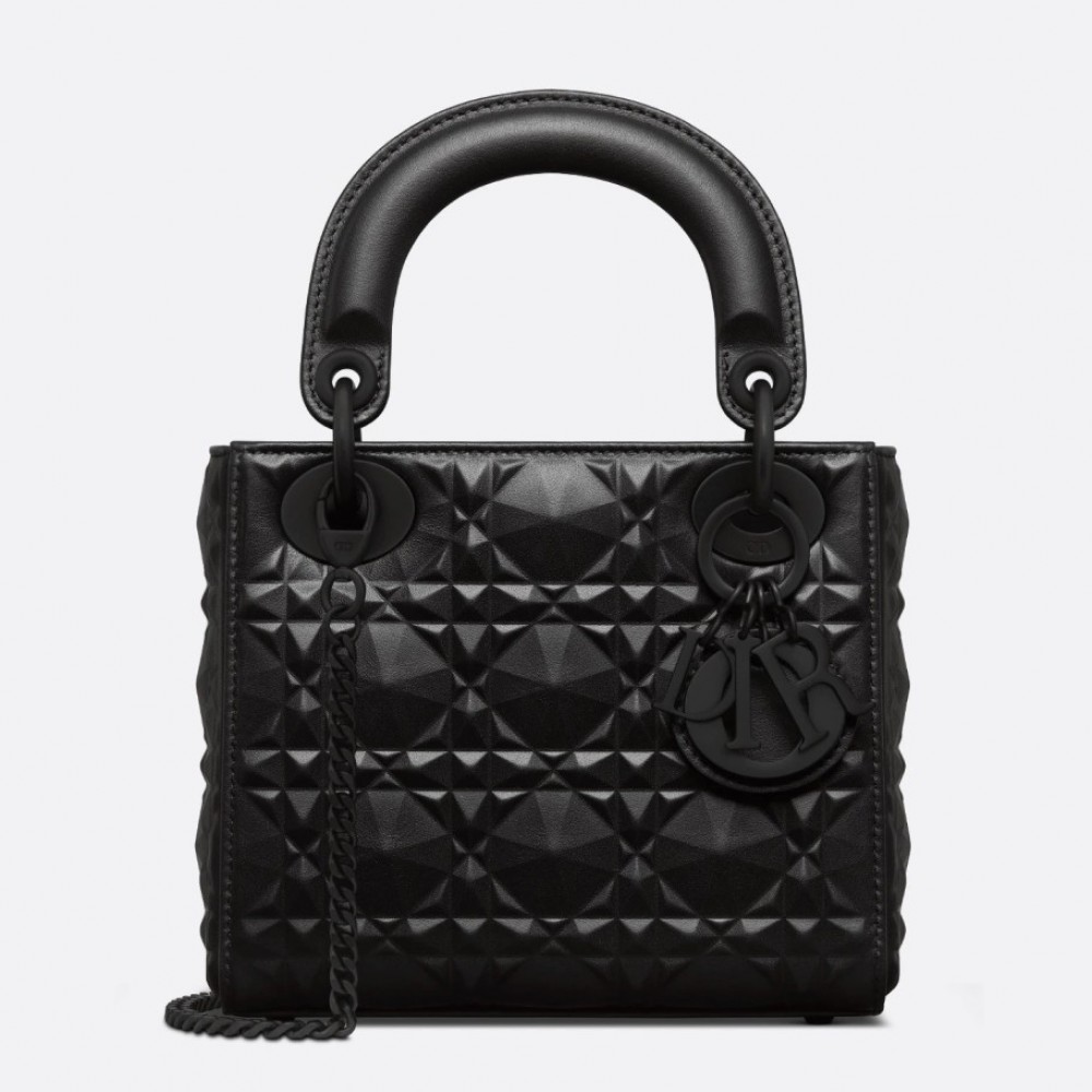 Dior Lady Dior Mini Bag In Black Calfskin with Diamond Motif