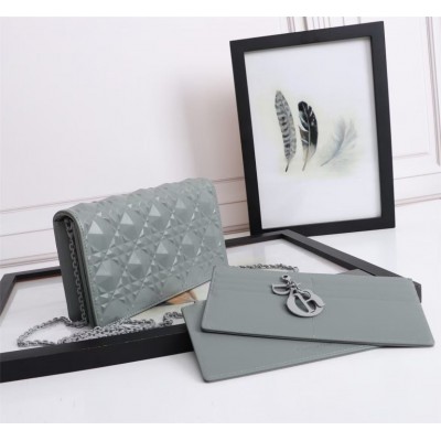 Dior Lady Dior Pouch In Grey Diamond Calfskin