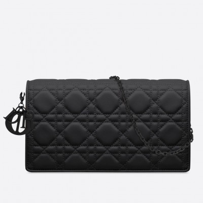 Dior Lady Dior Ultra Black Clutch With Chain