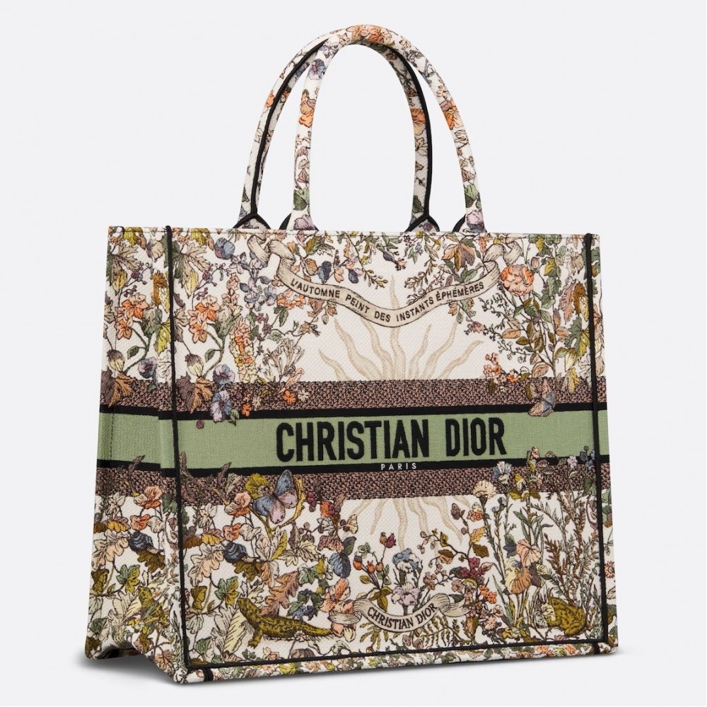 Dior Large Book Tote Bag in Dior 4 Saisons Automne Soleil Embroidery