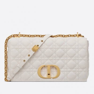 Dior Large Caro Bag In White Cannage Calfskin