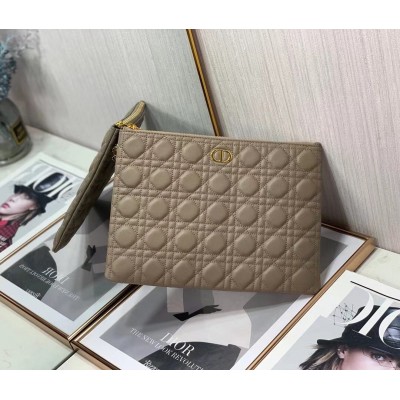 Dior Large Caro Daily Pouch In Beige Calfskin