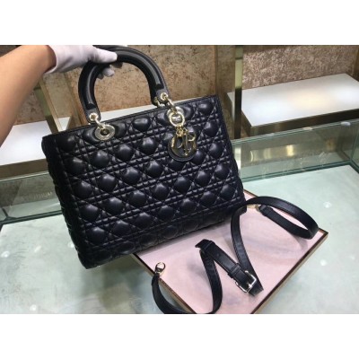 Dior Large Lady Dior Bag In Black Cannage Lambskin