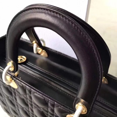 Dior Large Lady Dior Bag In Black Lambskin