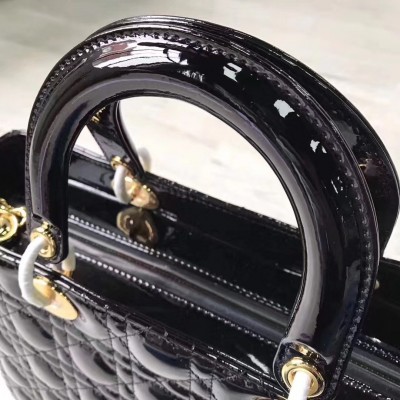 Dior Large Lady Dior Bag In Black Patent Leather