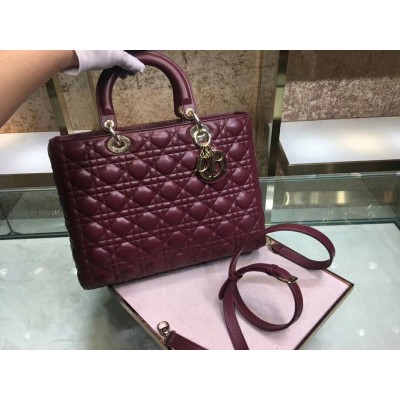 Dior Large Lady Dior Bag In Bordeaux Cannage Lambskin