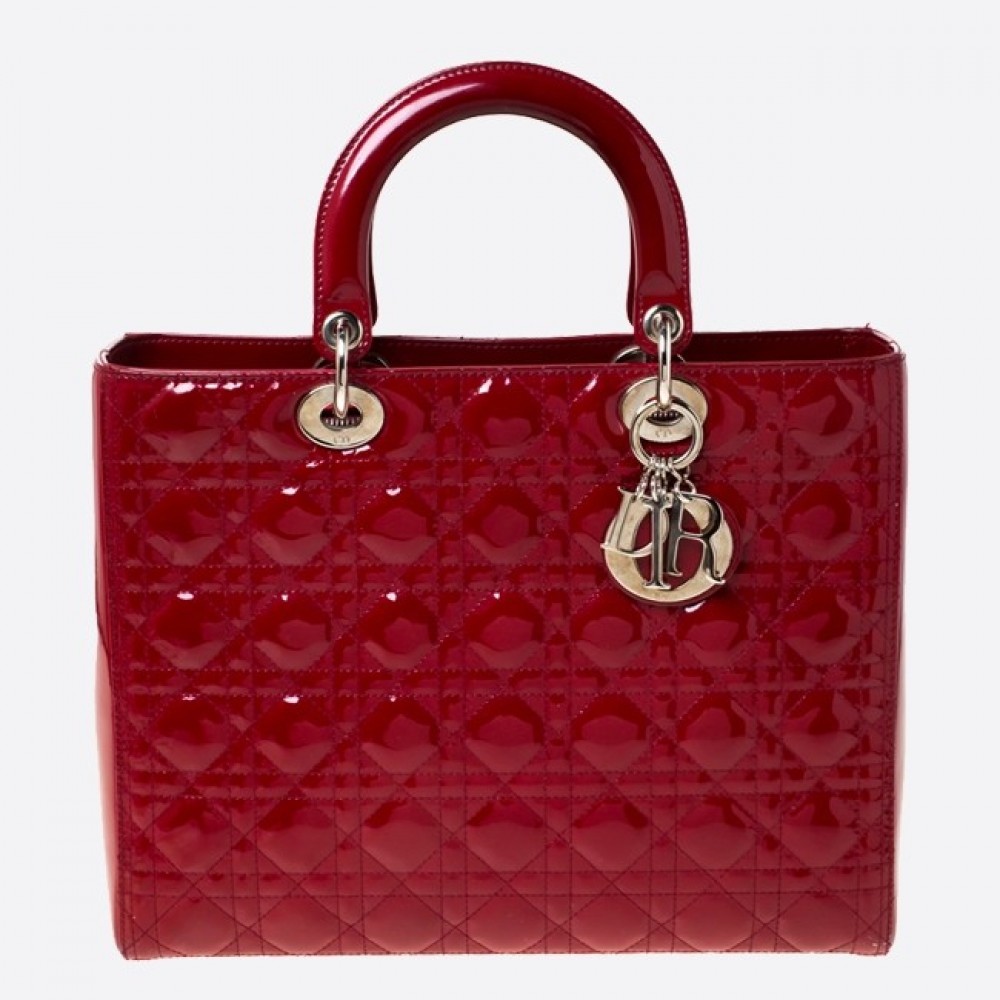 Dior Large Lady Dior Bag In Red Patent Leather