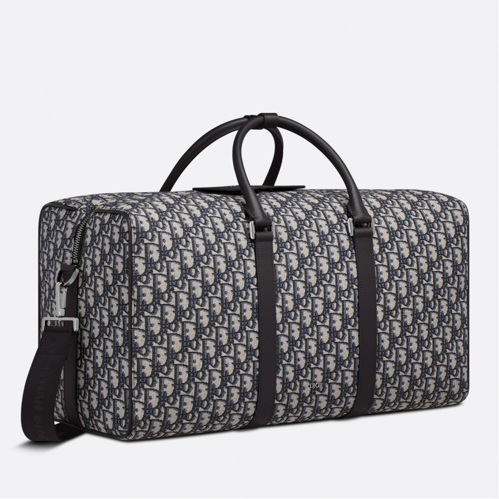 Dior Lingot 50 Duffle Bag In Black Oblique Jacquard