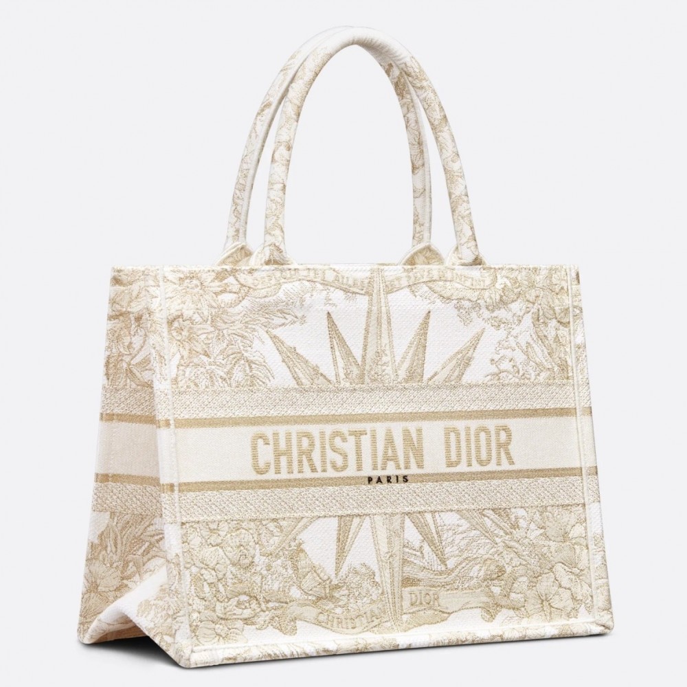 Dior Medium Book Tote Bag In Gold Reve d'Infini Embroidery