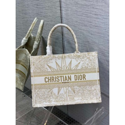 Dior Medium Book Tote Bag In Gold Reve d'Infini Embroidery