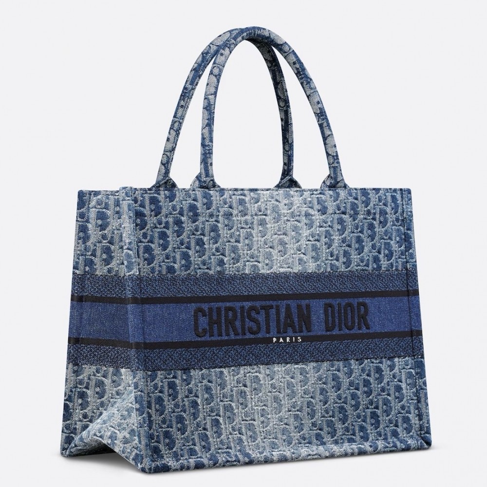 Dior Medium Book Tote Bag in Blue Denim Oblique Jacquard