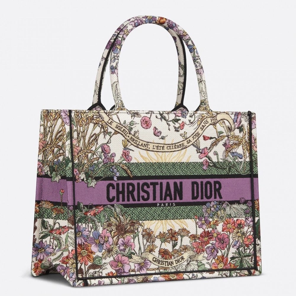 Dior Medium Book Tote Bag in Dior 4 Saisons été Soleil Embroidery